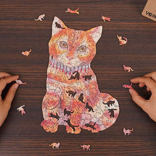 Wooden Pet Jigsaw Puzzles Mysterious Cat