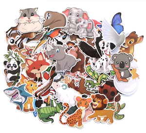 Jungle Animal Cartoon Stickers - 48Pcs