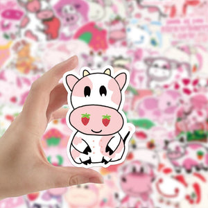 Strawberry milk Cow Stickers
